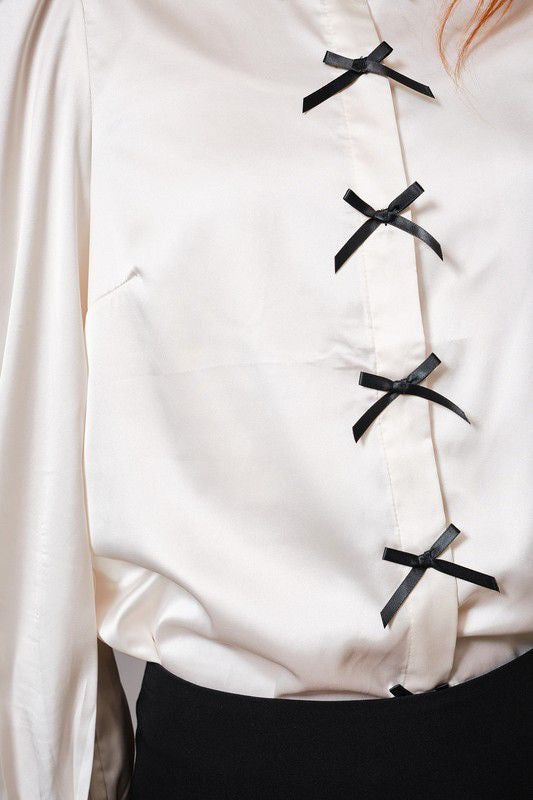 Blusa seda premium manga puff y moña