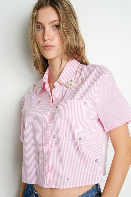 Crop top strip pink Glam Camisa