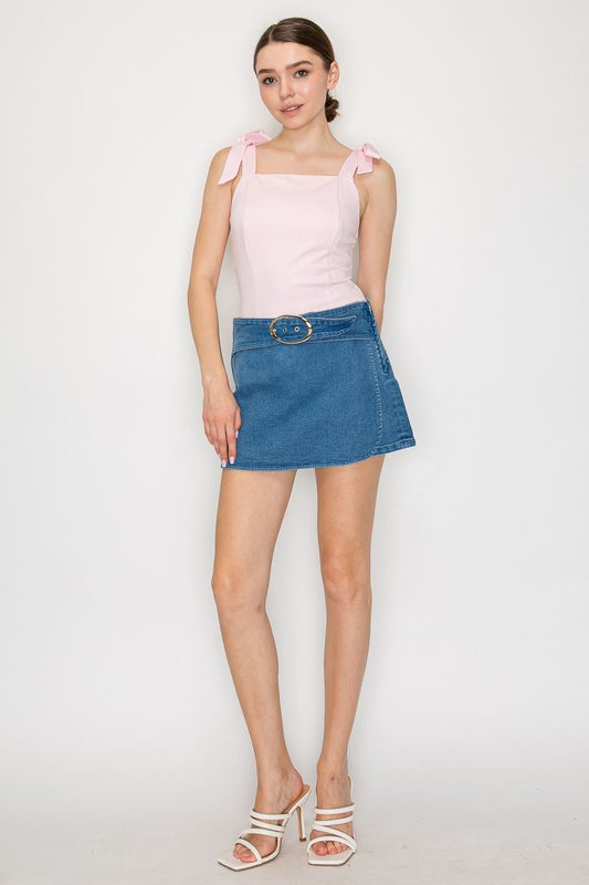 Skort Denim Velvet Buckle✨