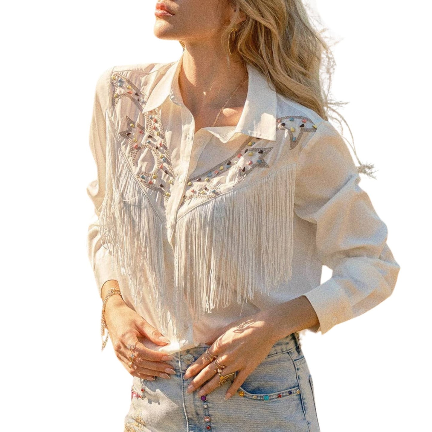 BLUSA COWGIRL BORDADA Y FLEQUILLOS