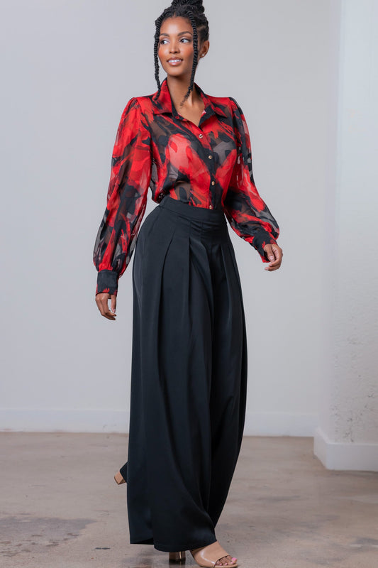 Conjunto 2 piezas Blusa & Pantalón wid leg bicolor