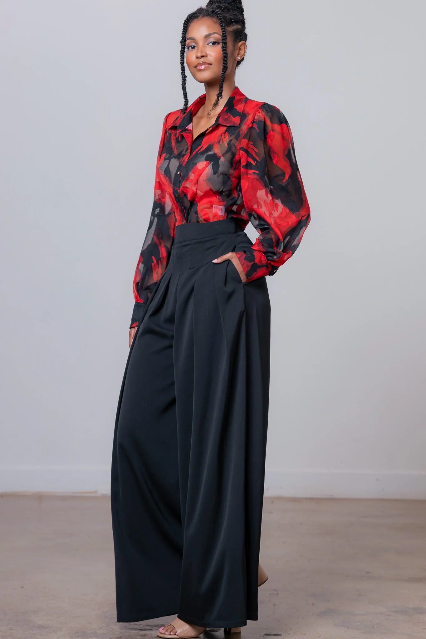 Conjunto 2 piezas Blusa & Pantalón wid leg bicolor